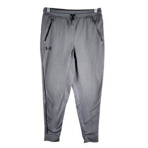 Boys Gray Under Armour Loose Fit Jogger Pants Drawstring Elastic Youth Size YLG